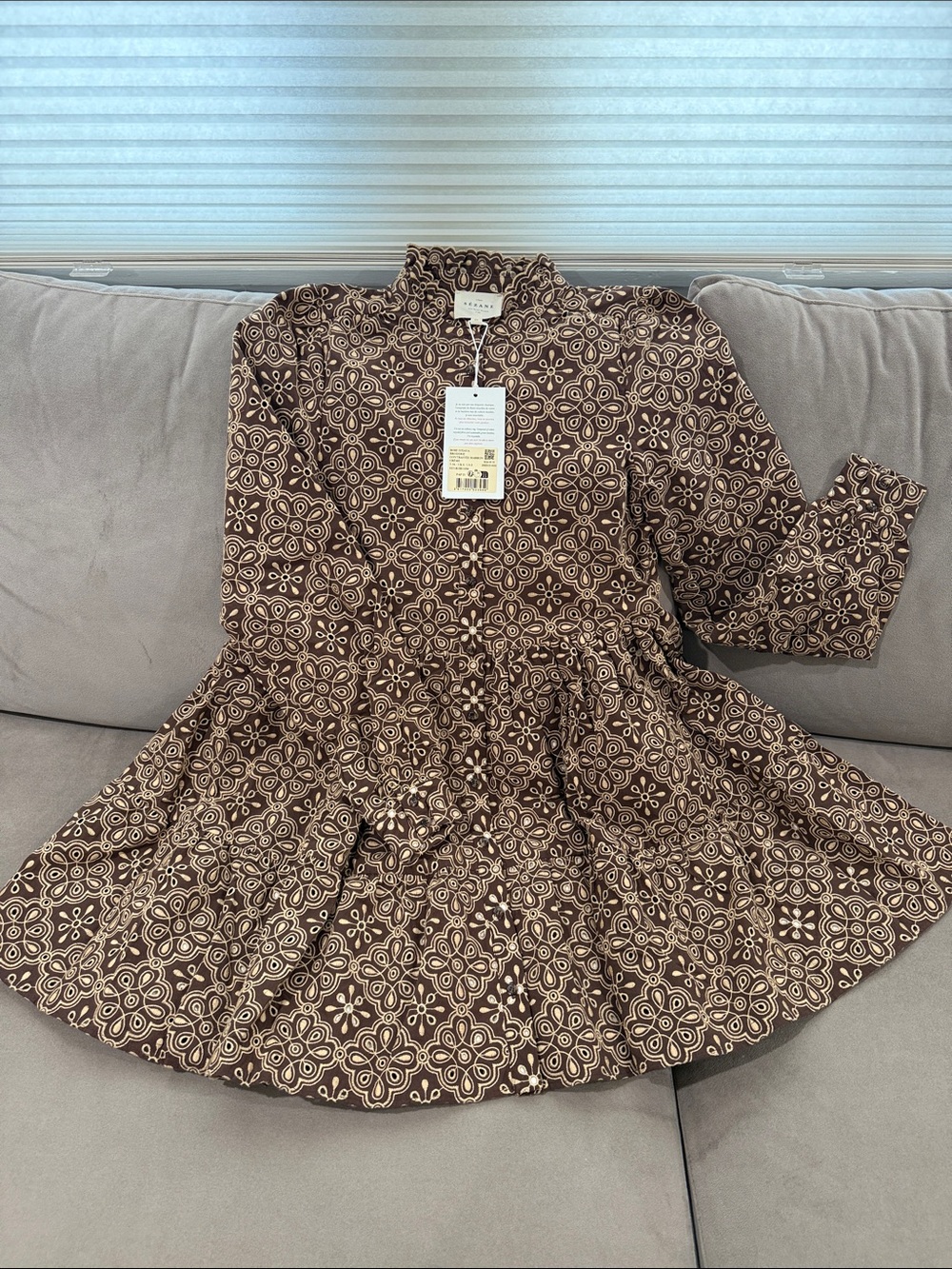 Sezane Hidaya Brown Patterned Mini Dress - Picture 3 of 5